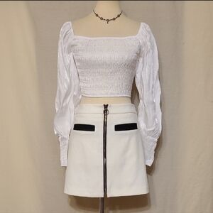 Miss Selfie Chic White Square-neck Long Sleeve Crop Top